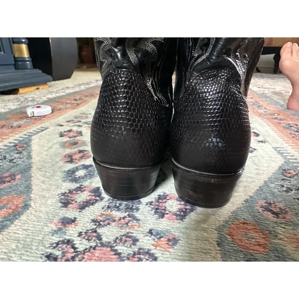 Vintage Dan Post Black Teju Lizard Men's Cowboy Boots USA 9.5B Western